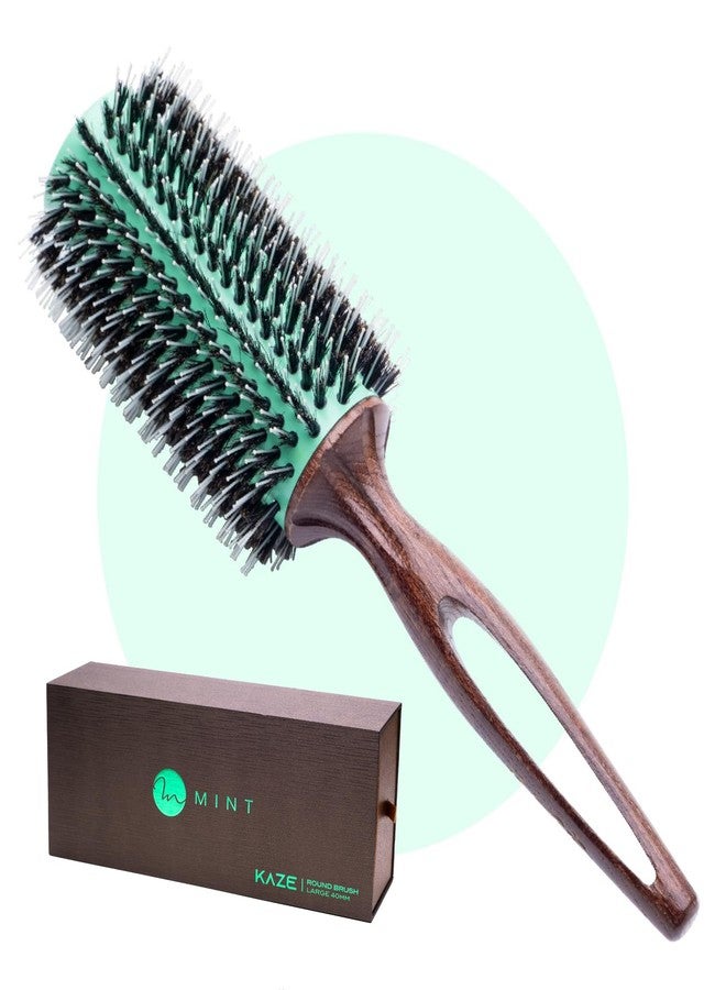 MINT Eco-Friendly Boar Bristle Round Brush for Blow Drying | Durable Blowout Styling for All Hair Types | Ceramic Round Brush with Hand-Crafted Wooden Handle (40 mm) - Image 1
